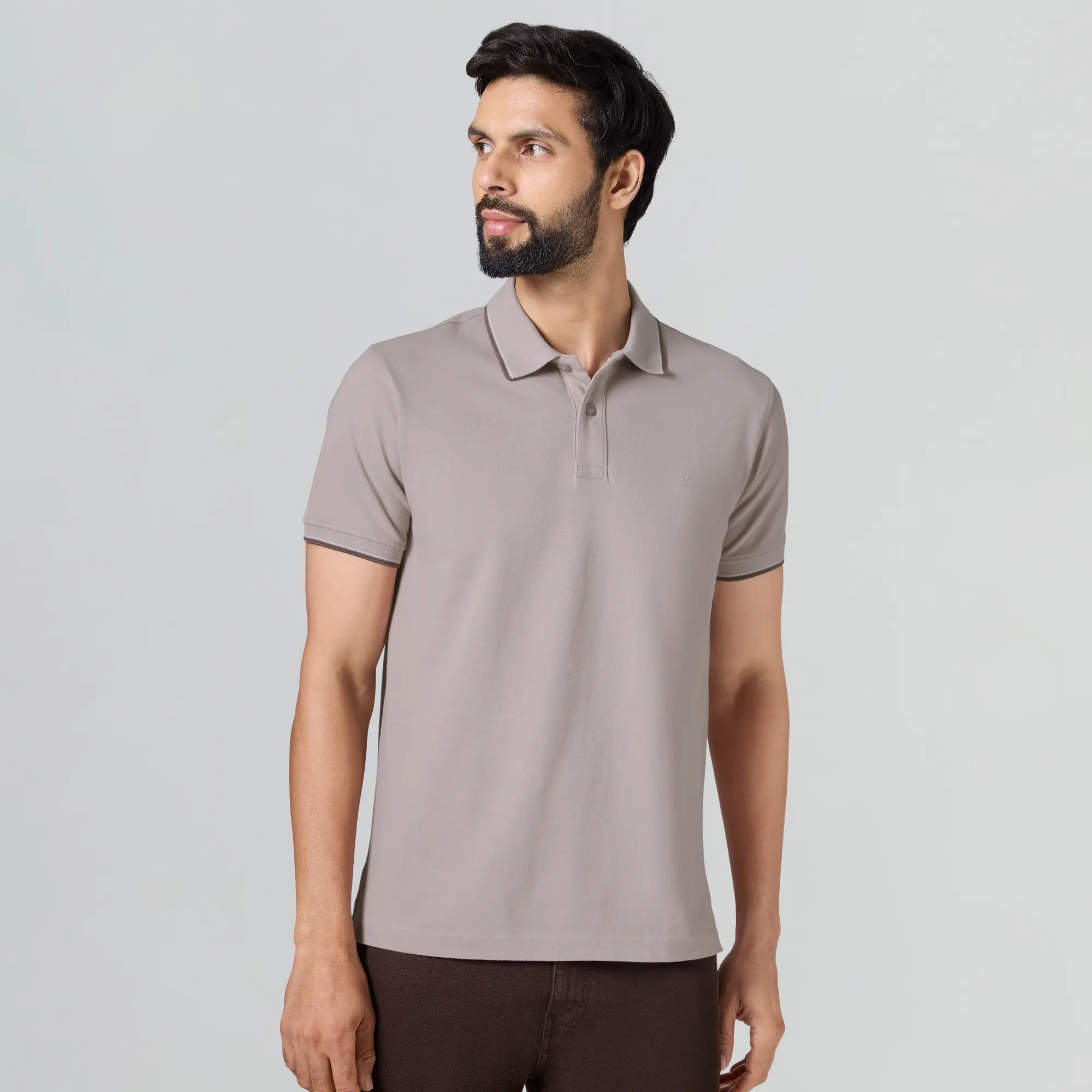 Accent Cotton Polo T-shirt - Blush Grey - Image 4