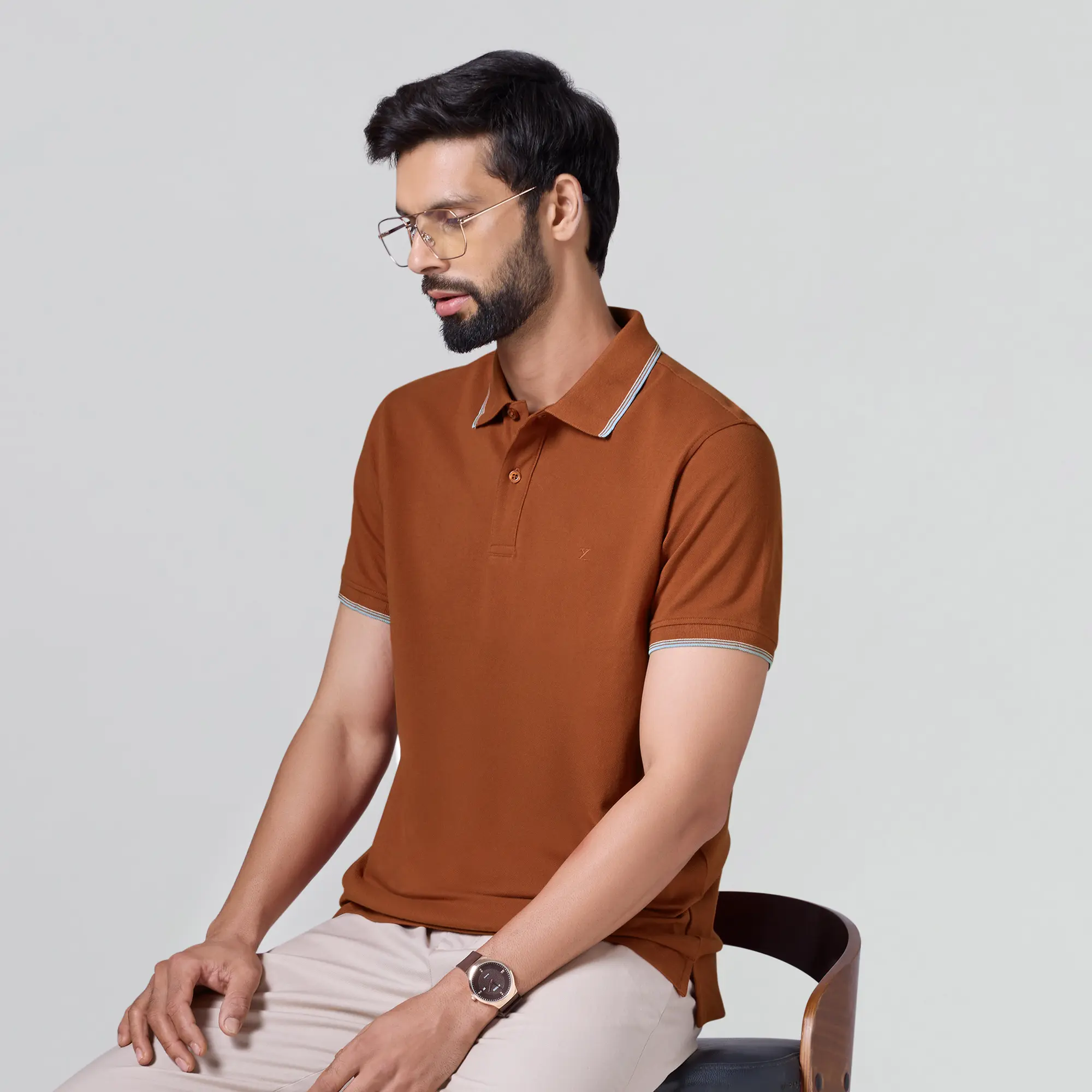 Accent Cotton Polo T-shirt - Brick Red - Image 3