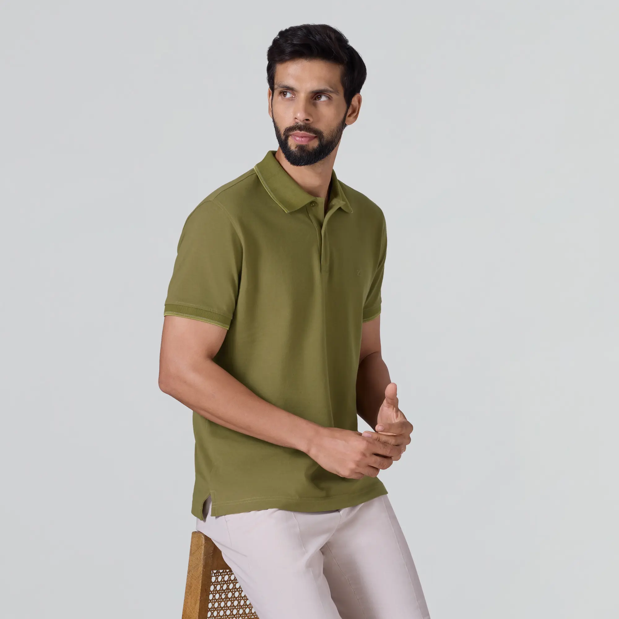 Accent Cotton Polo T-shirt - Olive Green