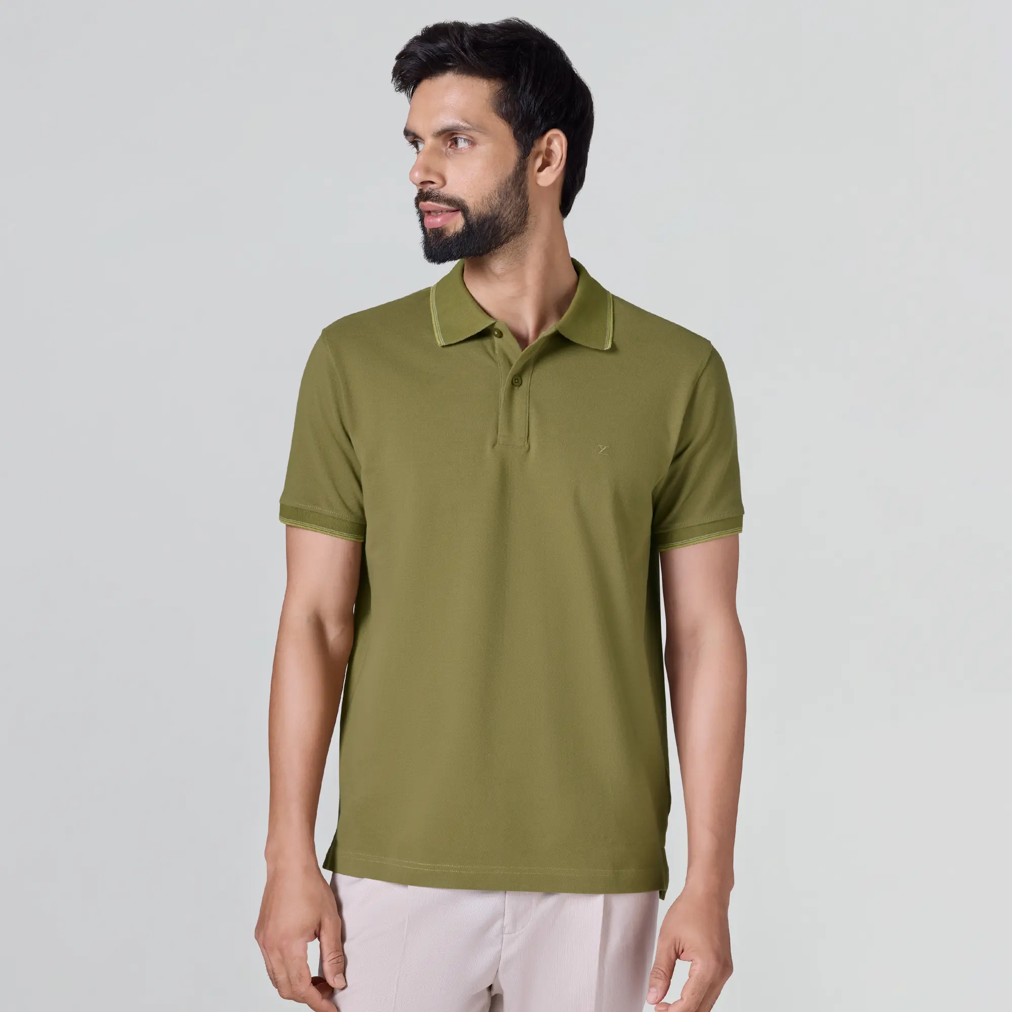 Accent Cotton Polo T-shirt - Olive Green - Image 4