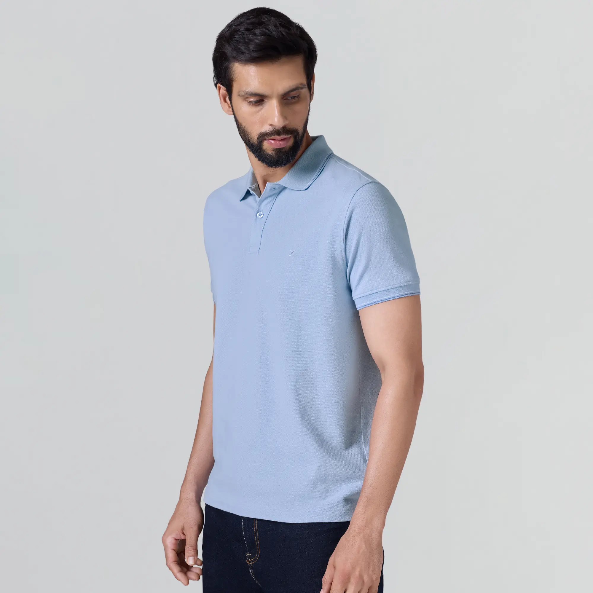 Accent Cotton Polo T-shirt - Sky Blue - Image 3