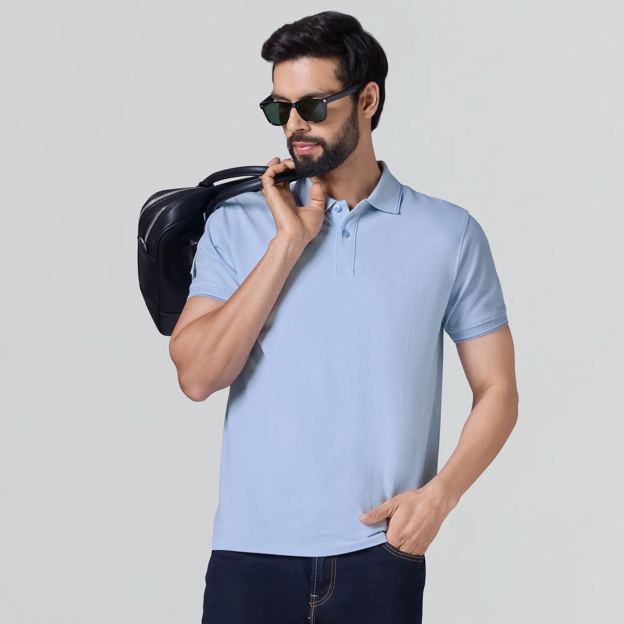 Accent Cotton Polo T-shirt - Sky Blue - Image 4