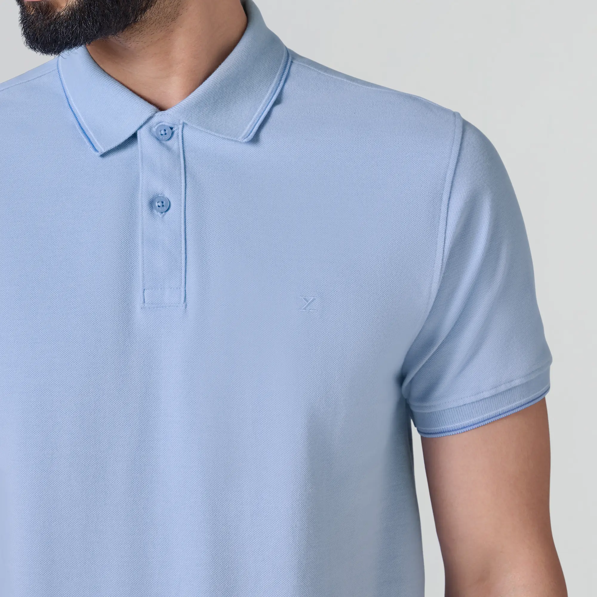 Accent Cotton Polo T-shirt - Sky Blue - Image 6