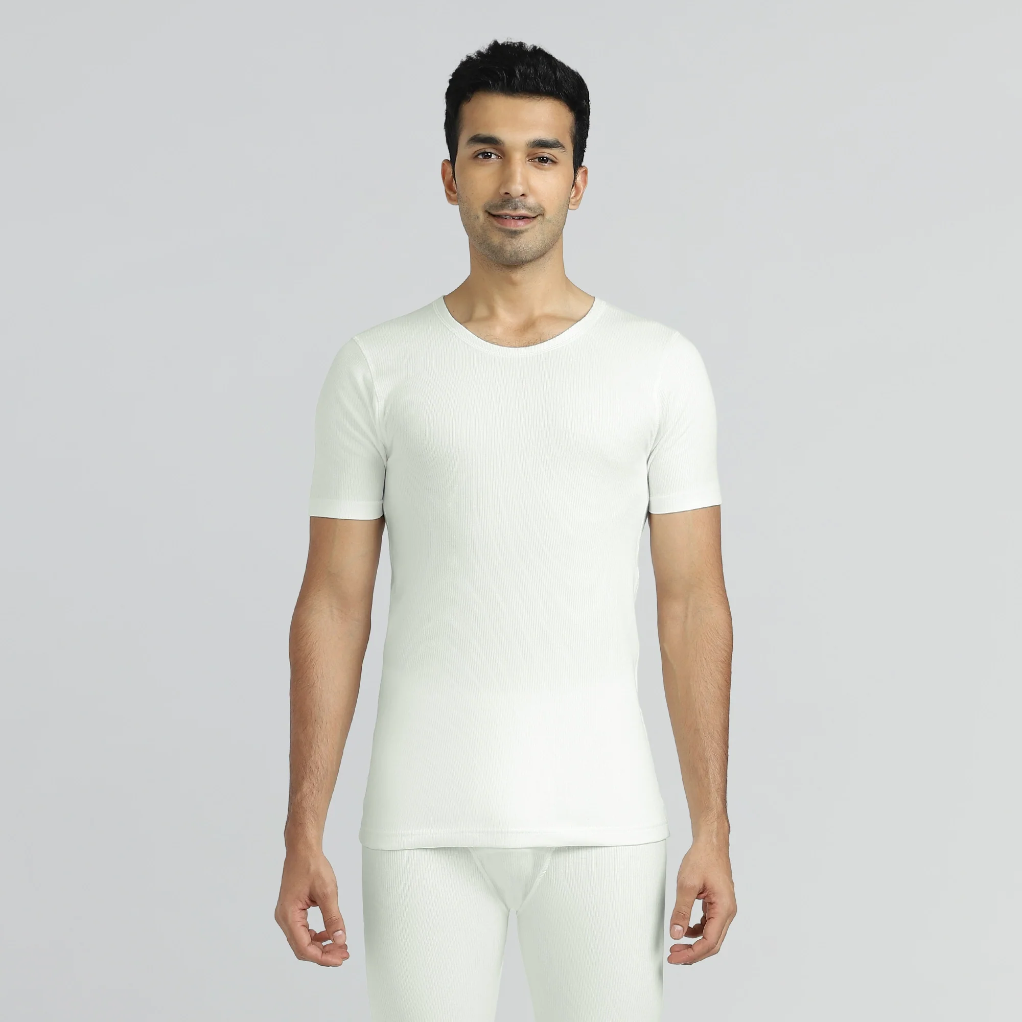 Cotton Rich Thermal Short Sleeve Vest Ivory White - Image 3