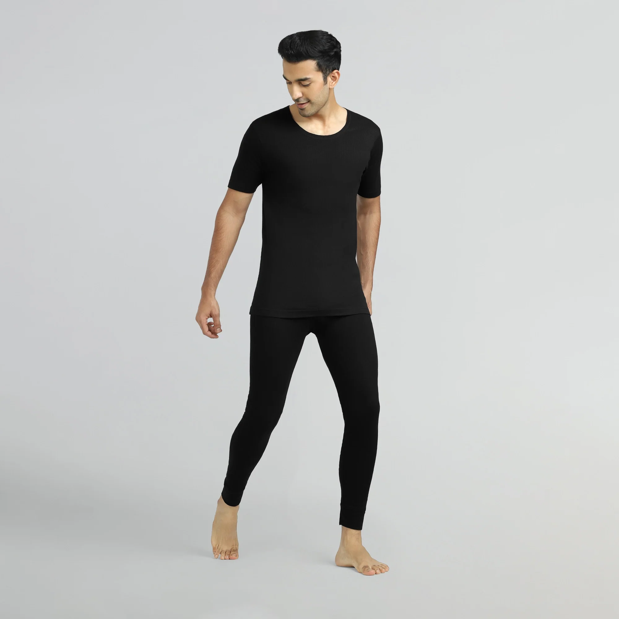Cotton Rich Thermal Short Sleeve Vest Pitch Black - Image 4