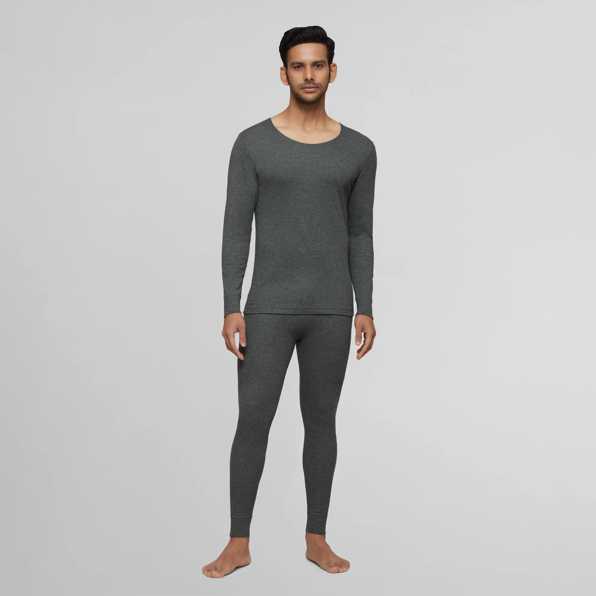 Cotton Rich Thermal Long Sleeve Vest Graphite Grey - Image 3