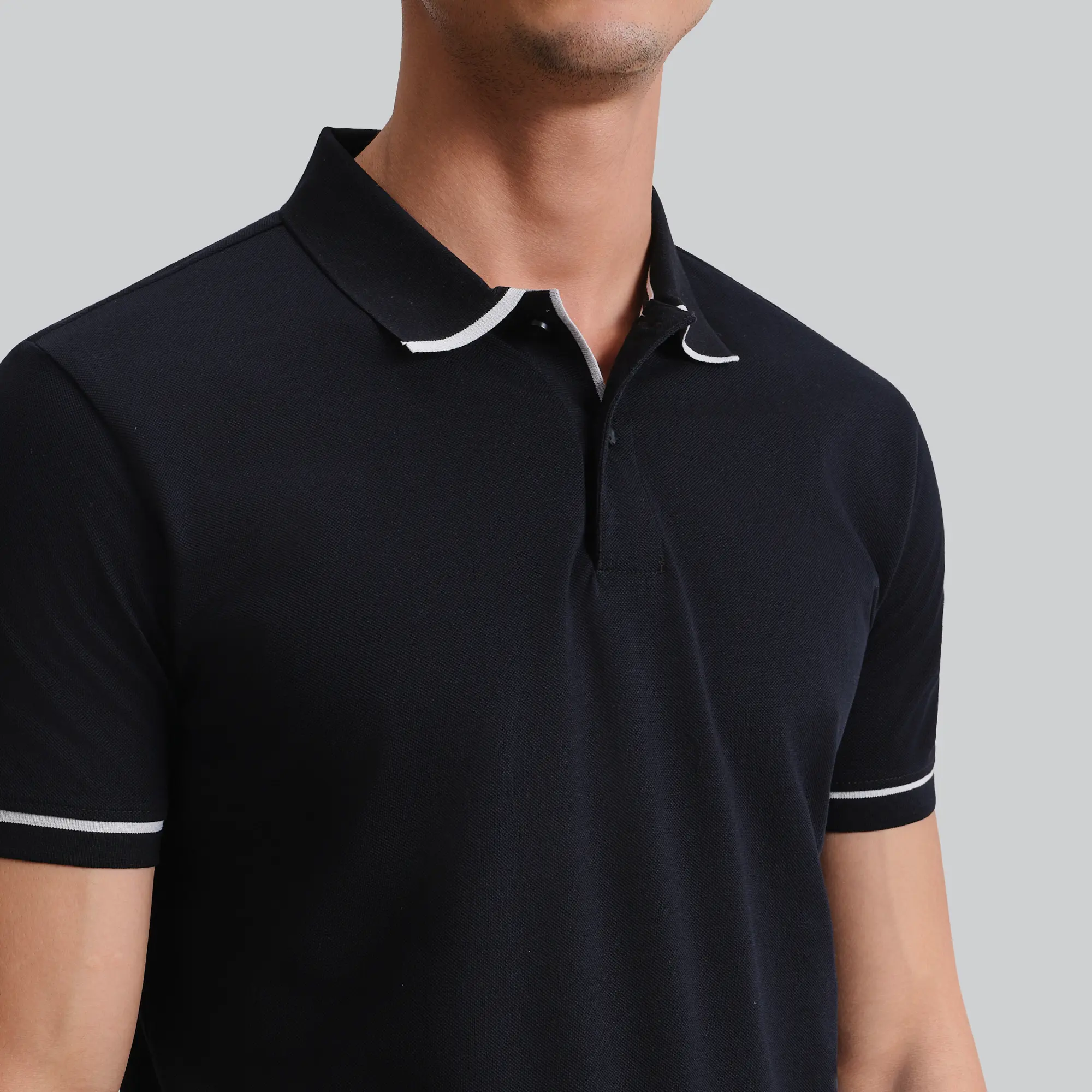 Pique Polo T-shirt - Pitch Black - Image 5