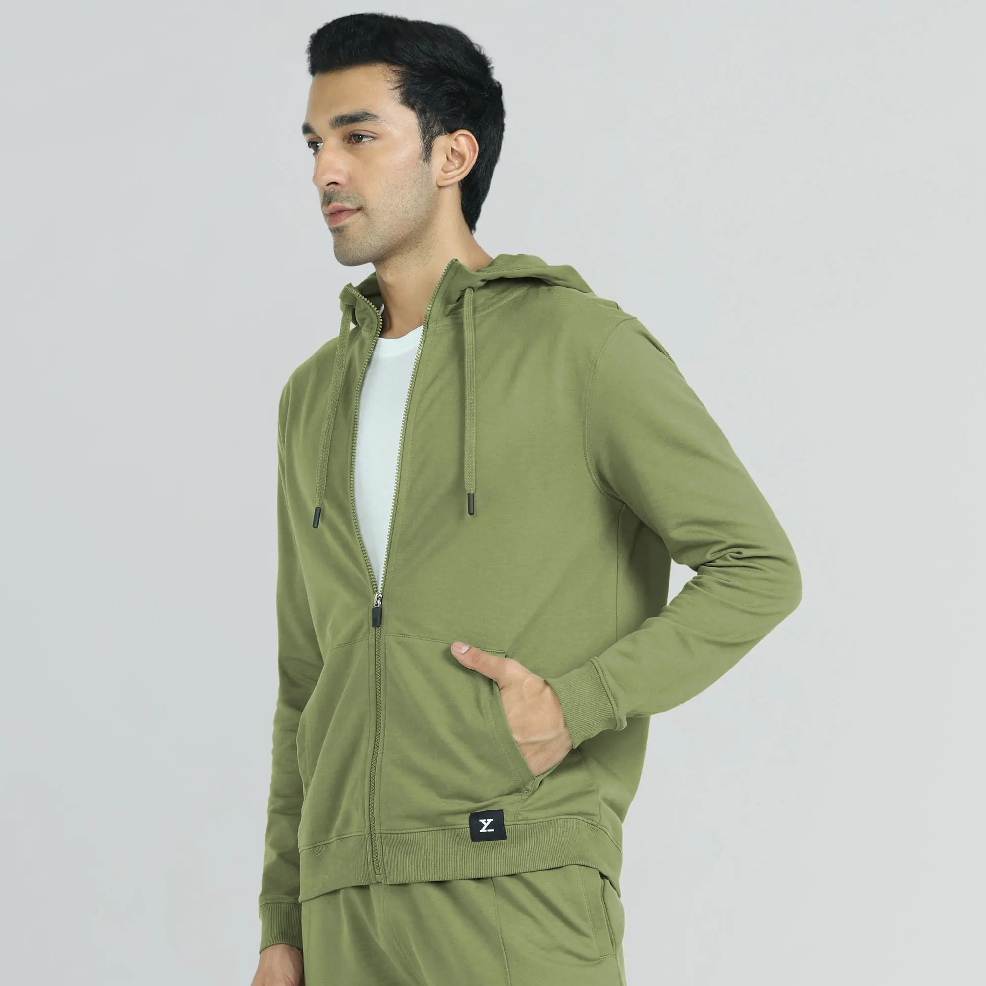 Cruze French Terry Cotton Hoodie Jackets Olive Green - Image 3