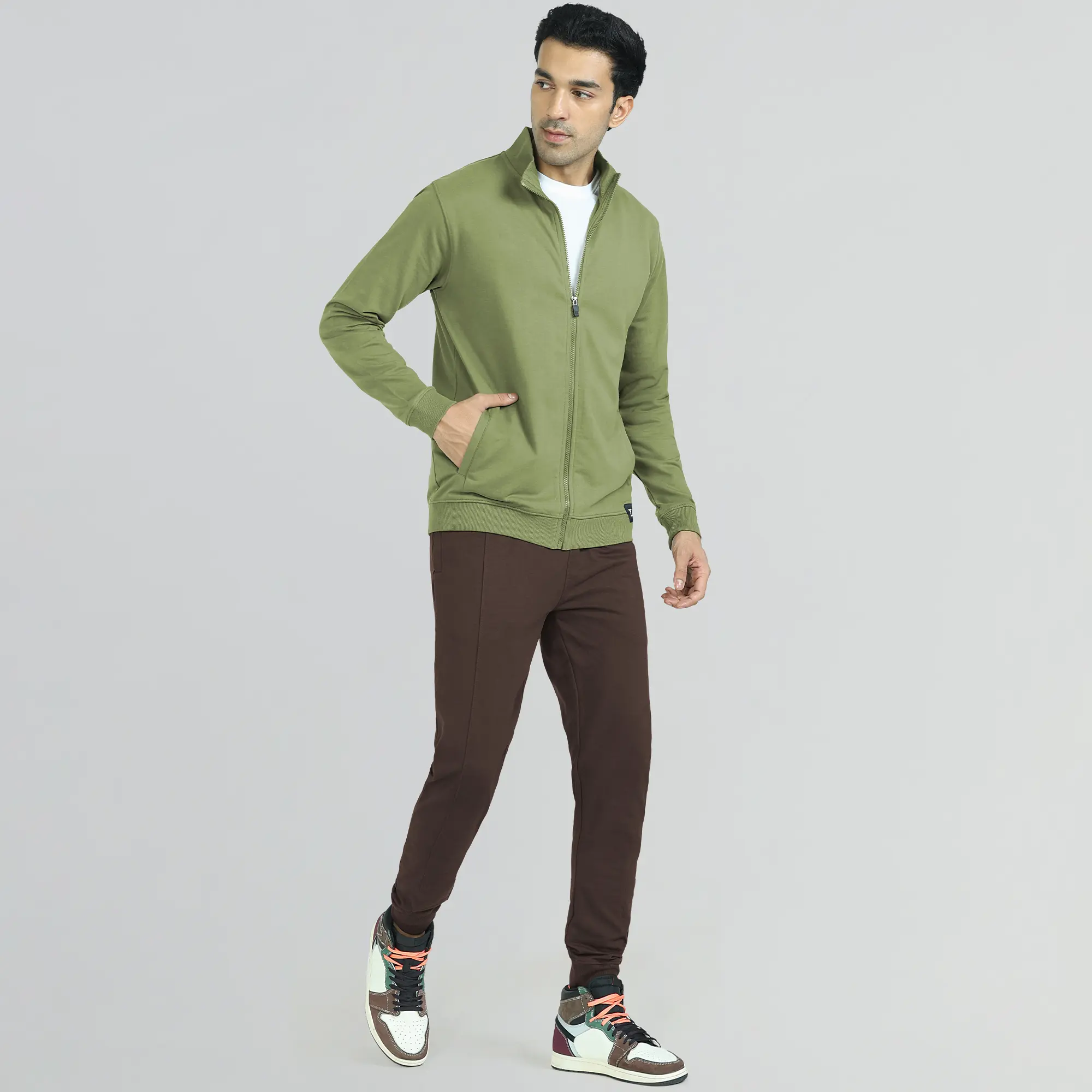 Cruze French Terry Cotton Zip Ups Olive Green - Image 3