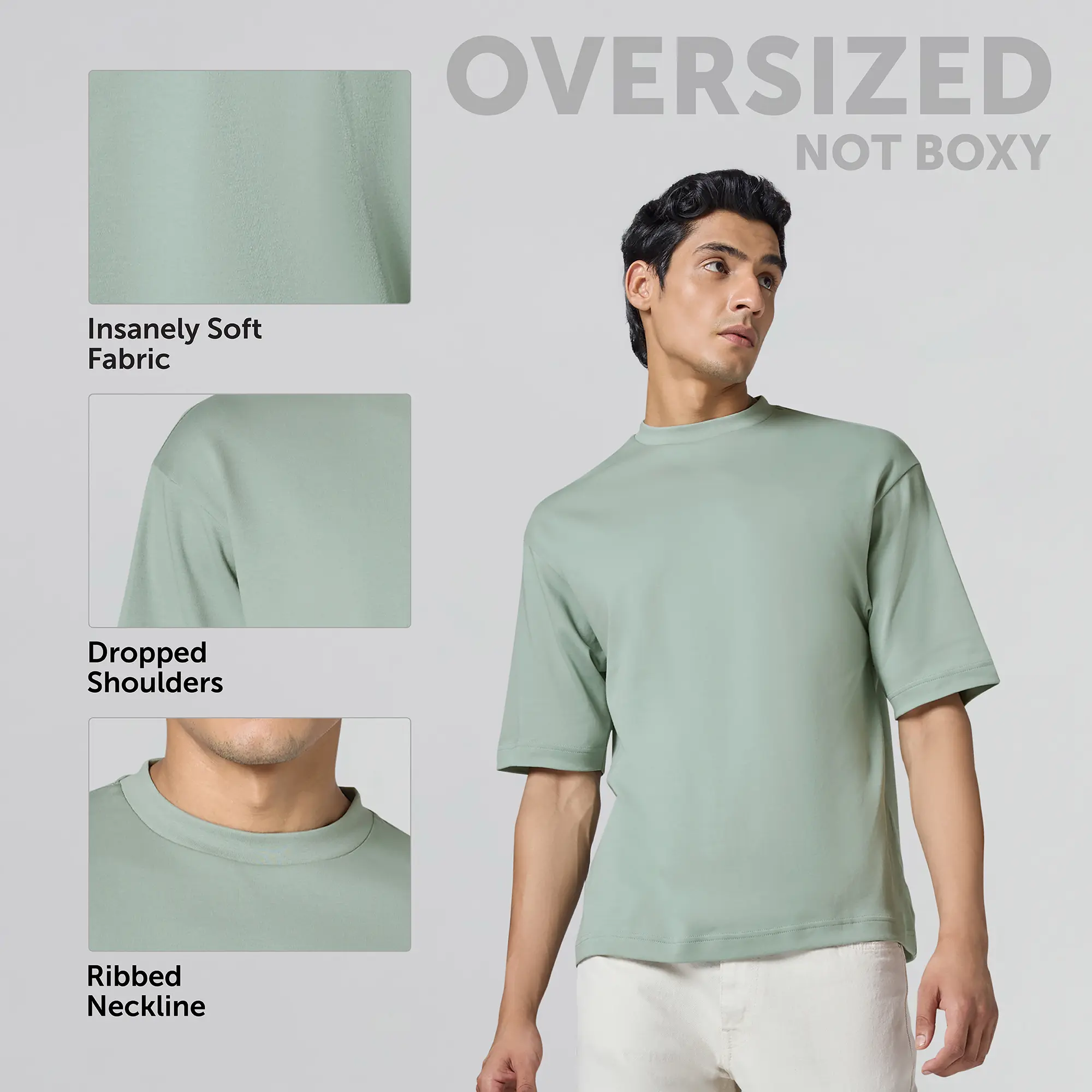 Drift Cotton Oversized T-shirts Sage Green - Image 2