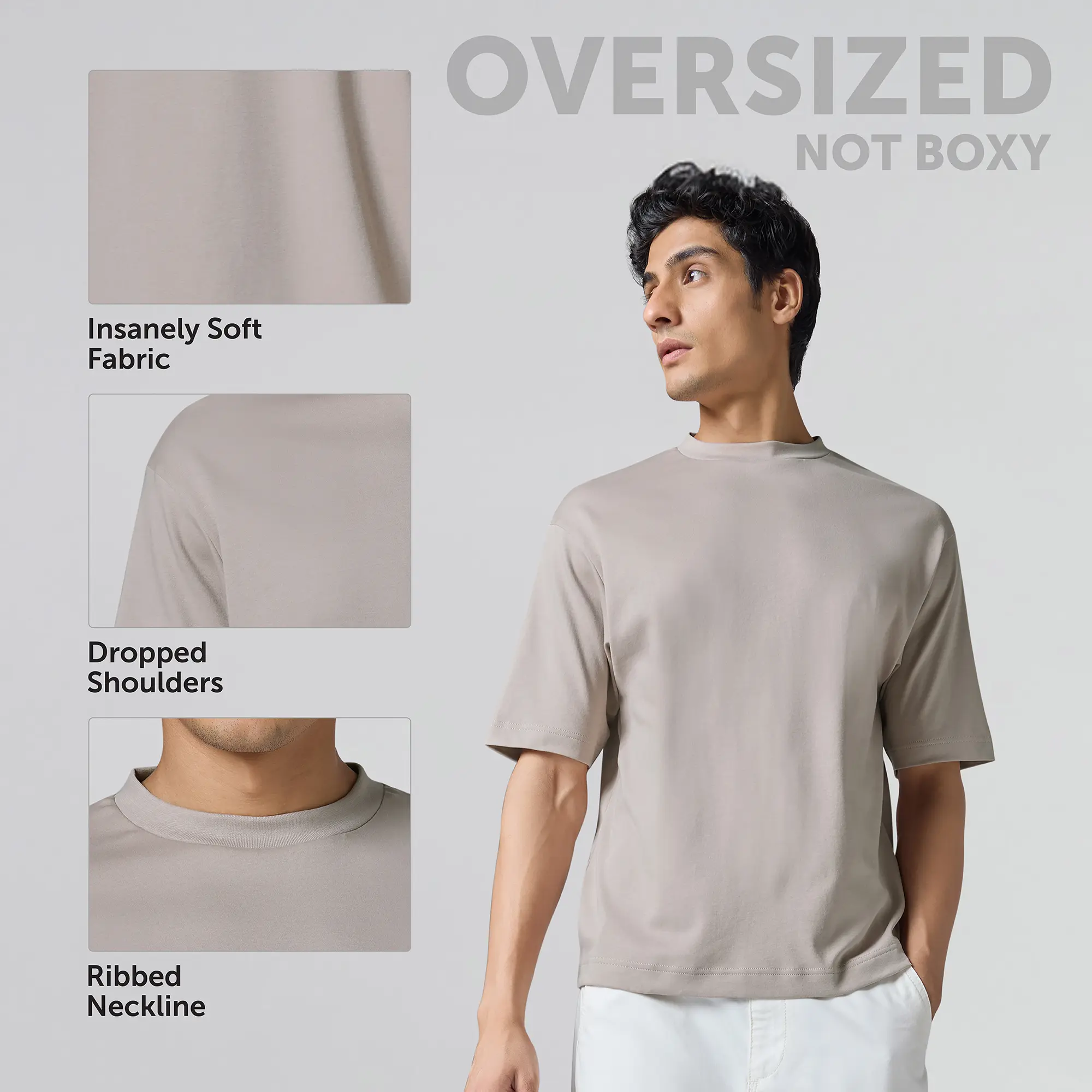 Drift Cotton Oversized T-shirts Smoky Beige - Image 2