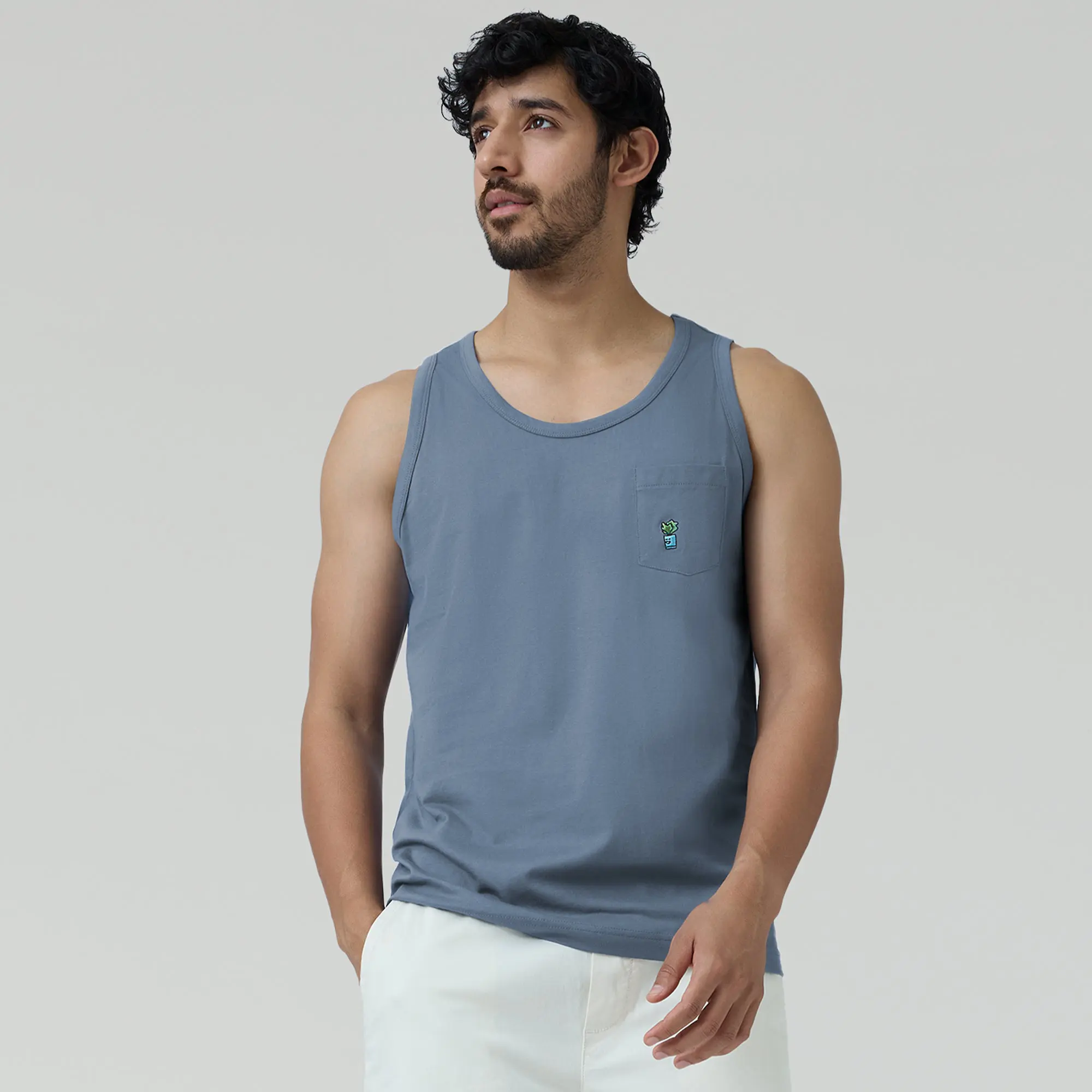 Renew Combed Cotton Tank Tops Slate Blue - Image 2