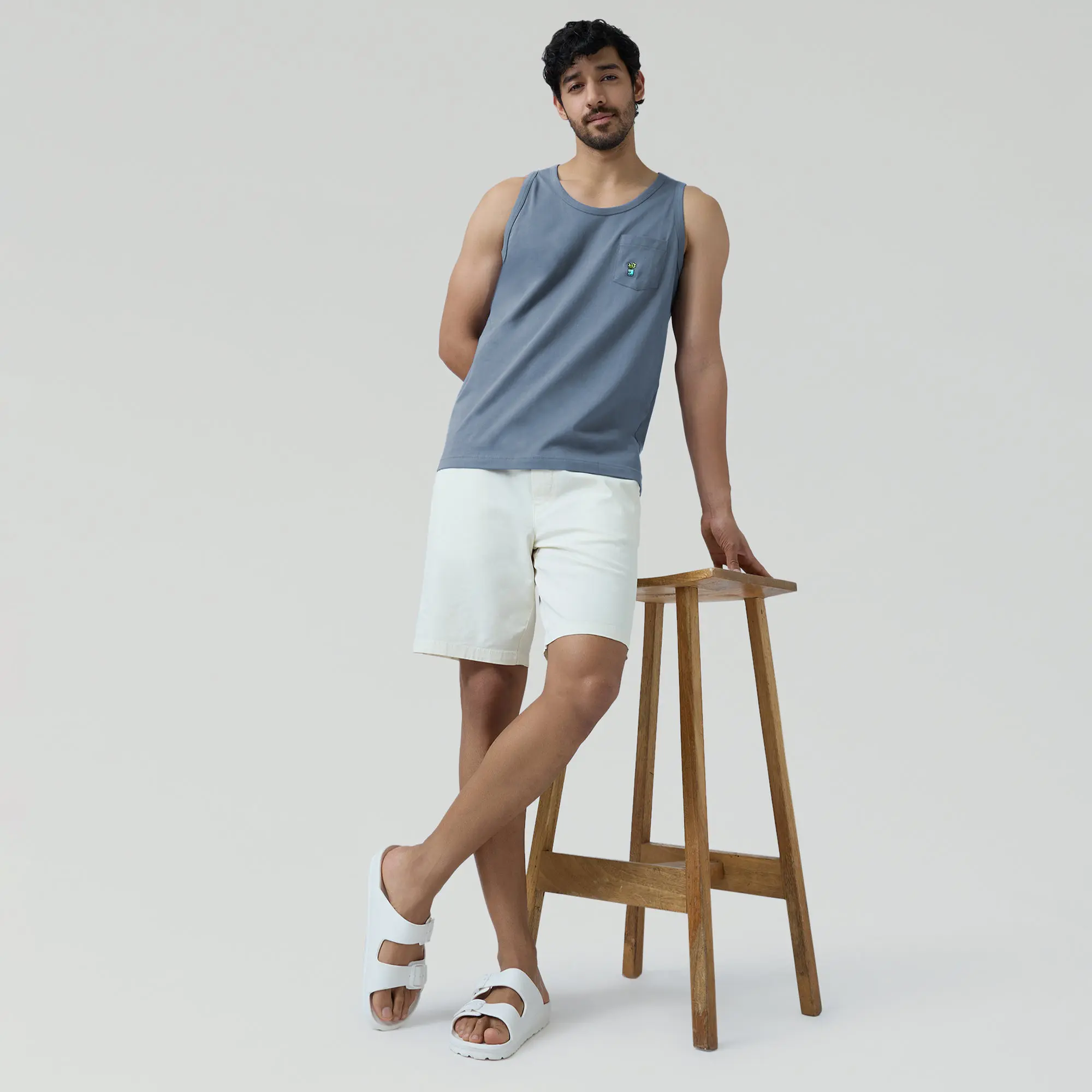 Renew Combed Cotton Tank Tops Slate Blue - Image 3
