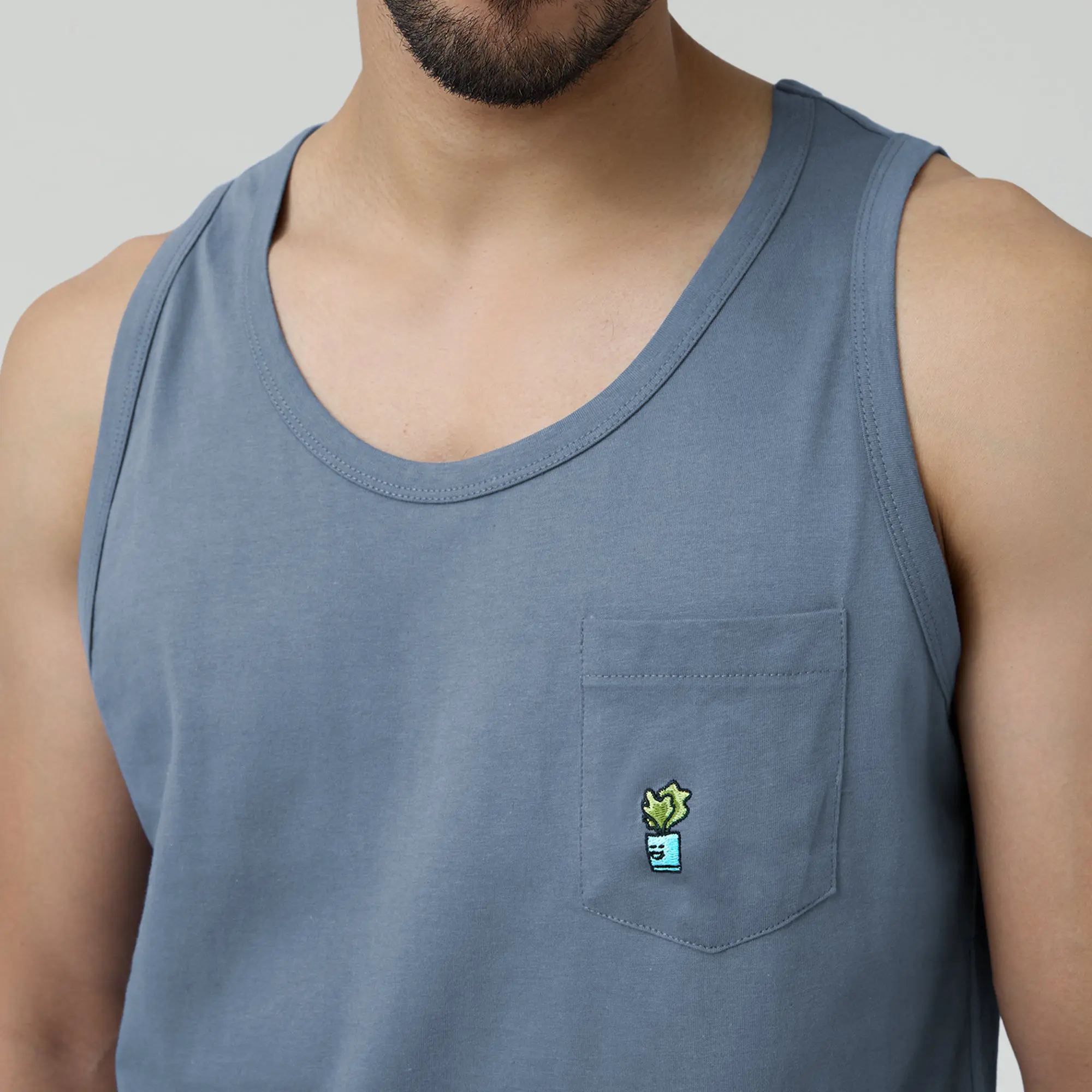 Renew Combed Cotton Tank Tops Slate Blue - Image 6