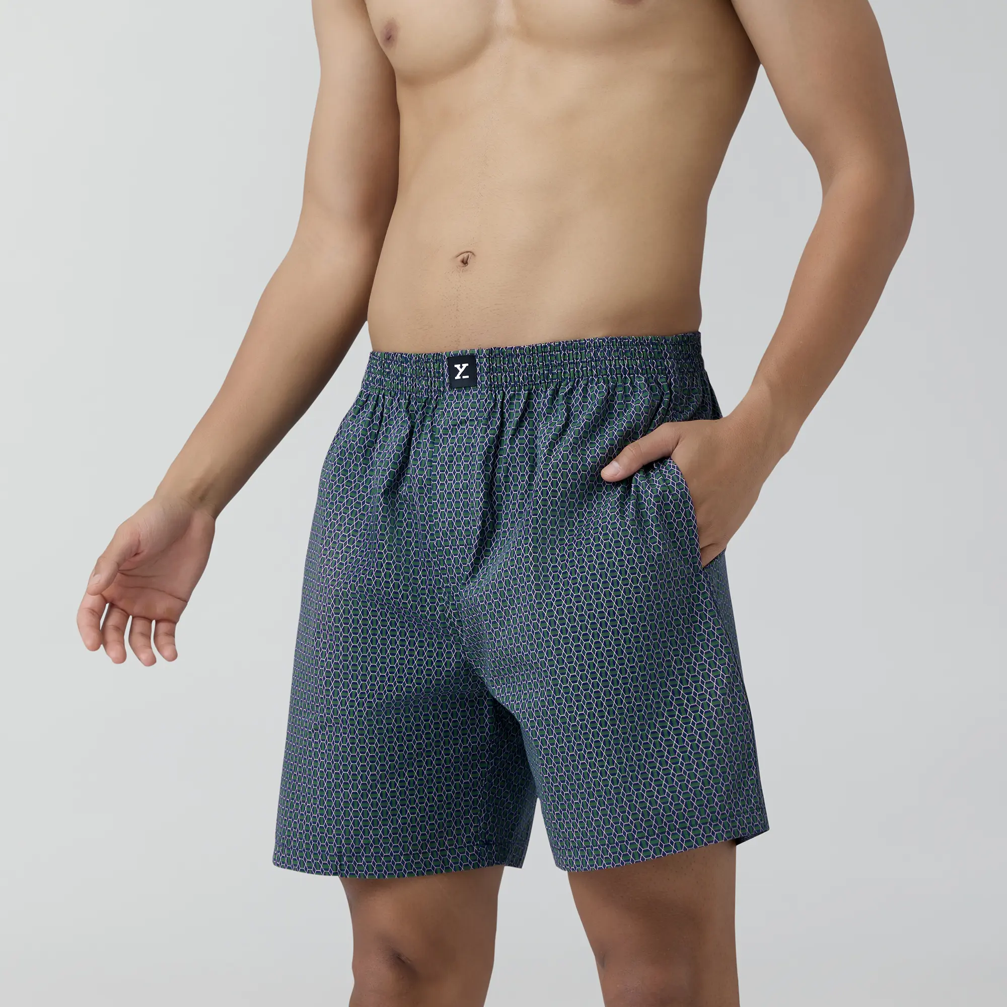 Astor Combed Cotton Boxer Shorts Green Hexagon - Image 5