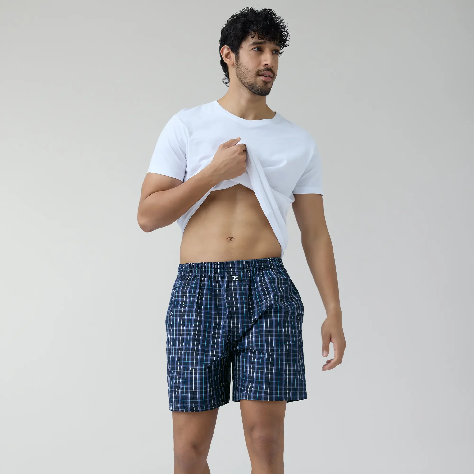 Checkmate Combed Cotton Boxer Shorts Midnight Blue - Image 3