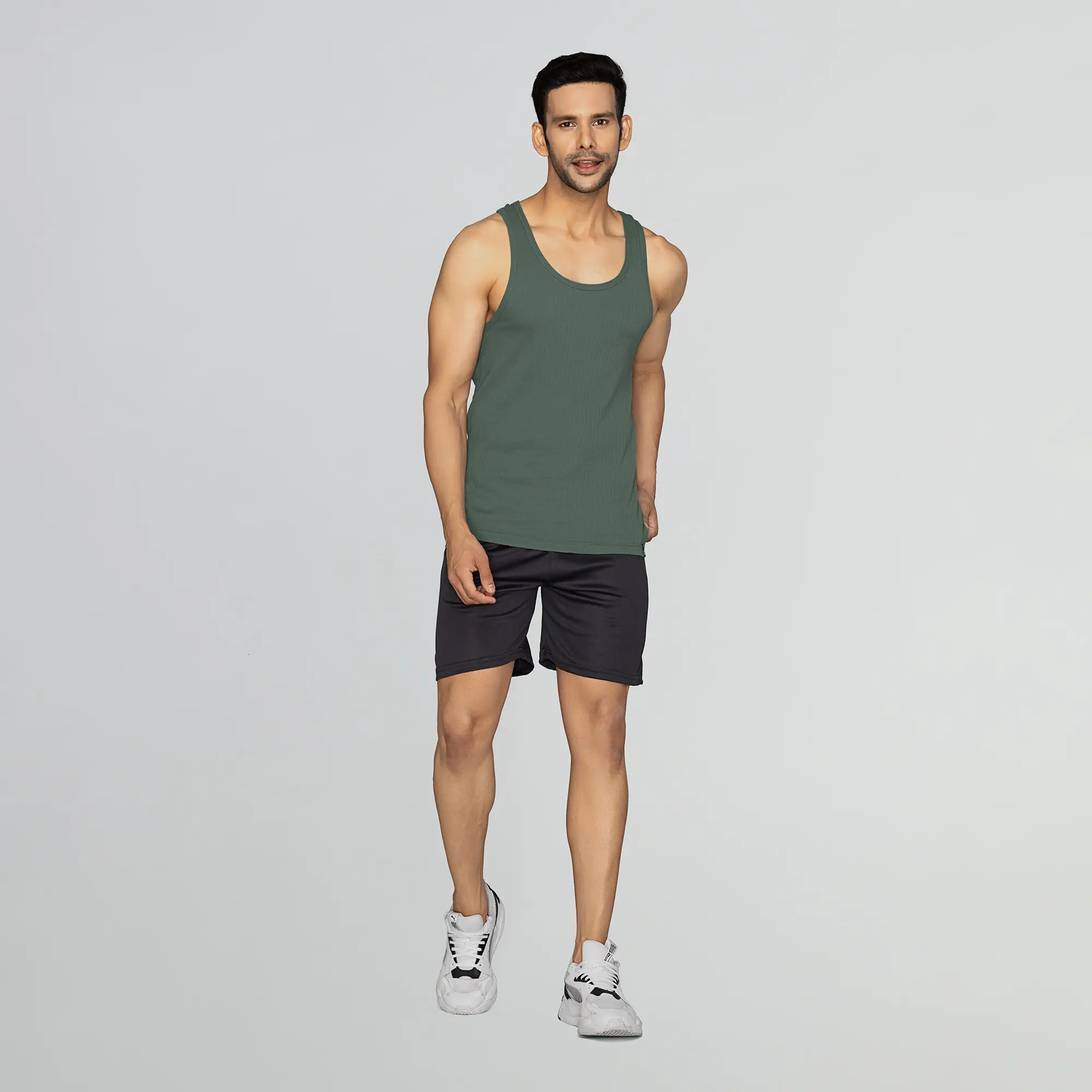 Nova Round Neck Racer Back Vest Olive Green - Image 4