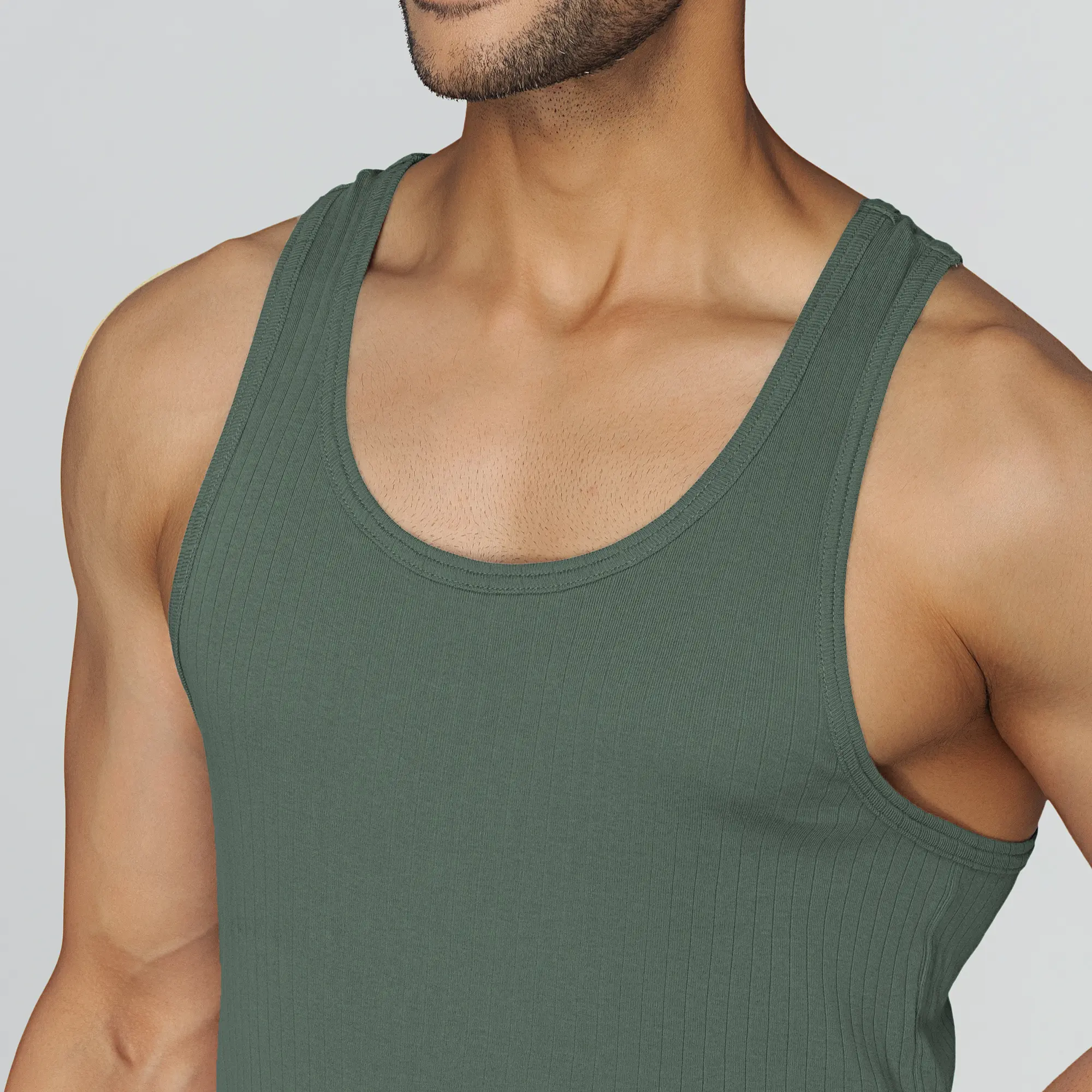 Nova Round Neck Racer Back Vest Olive Green - Image 6