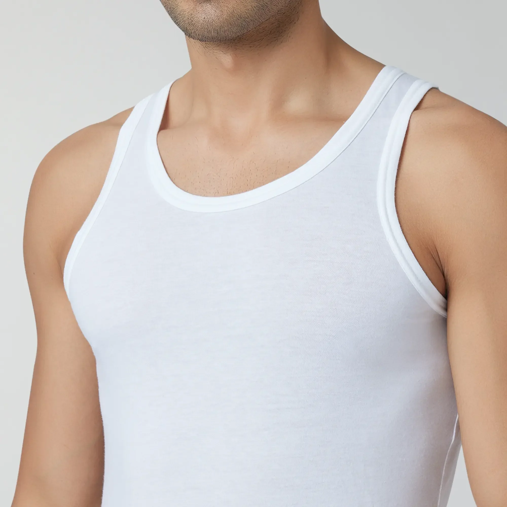 Ace Modal-Cotton Round Neck Vests Polar White Regular Fit (Pack of 2) - Image 3