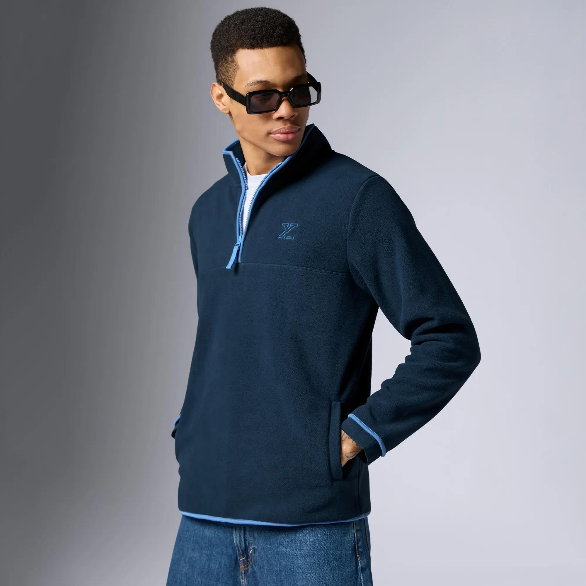 Mens Alterra Polar Fleece Jackets Midnight Blue - Image 3