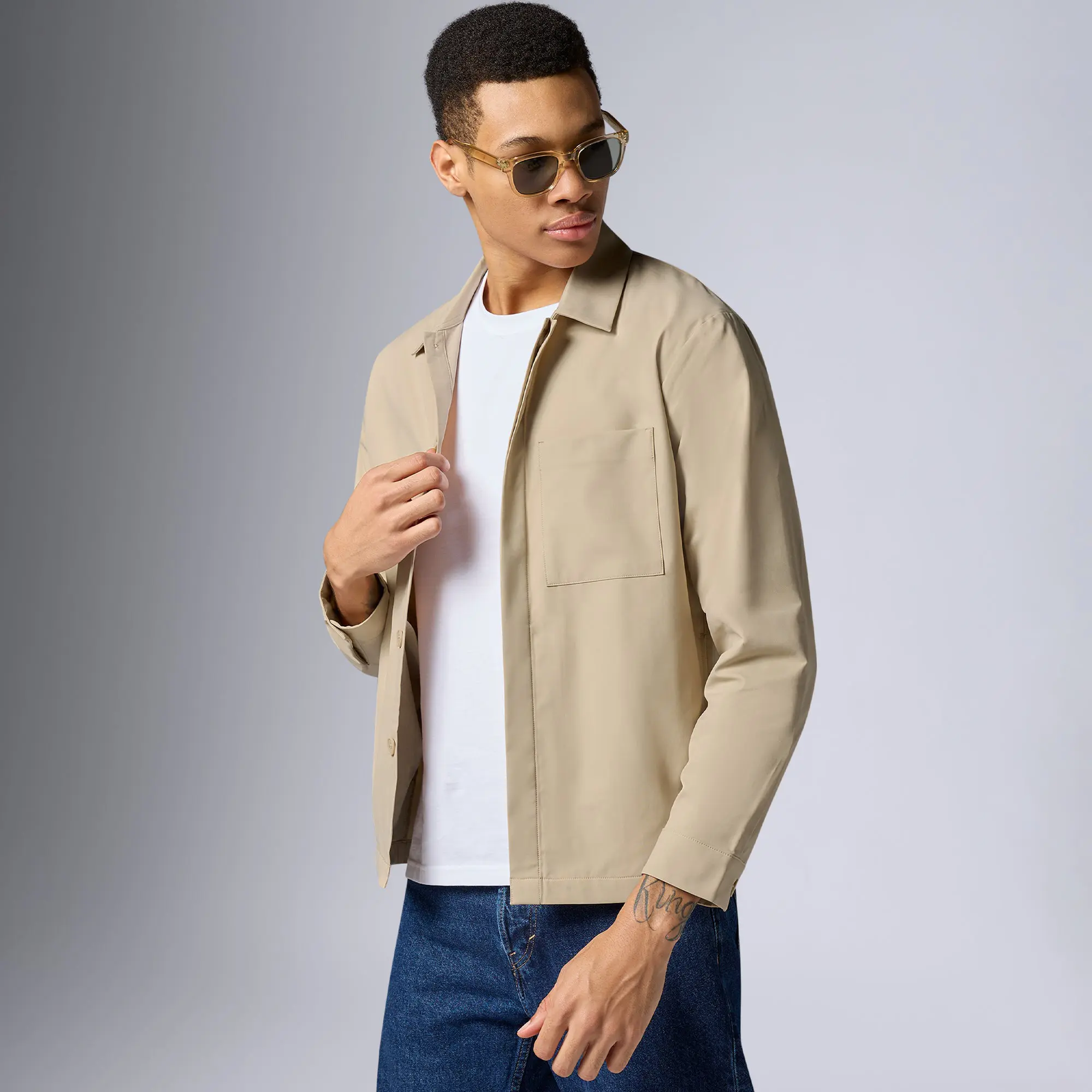 Amp Polyester Shacket Tan Brown - Image 3