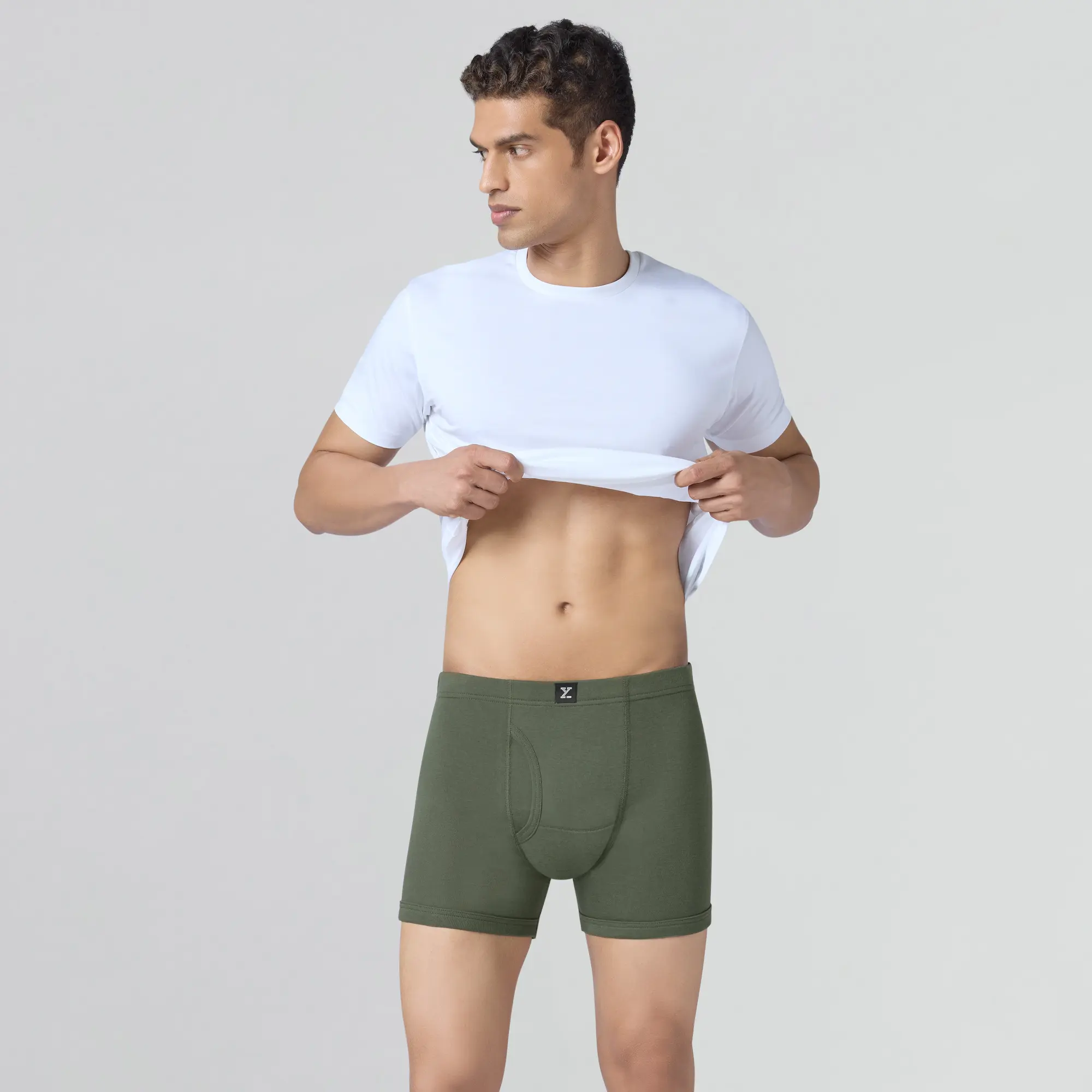 Nova Cotton Boxer Briefs (Inner Elastic) - Olive Green - Image 2