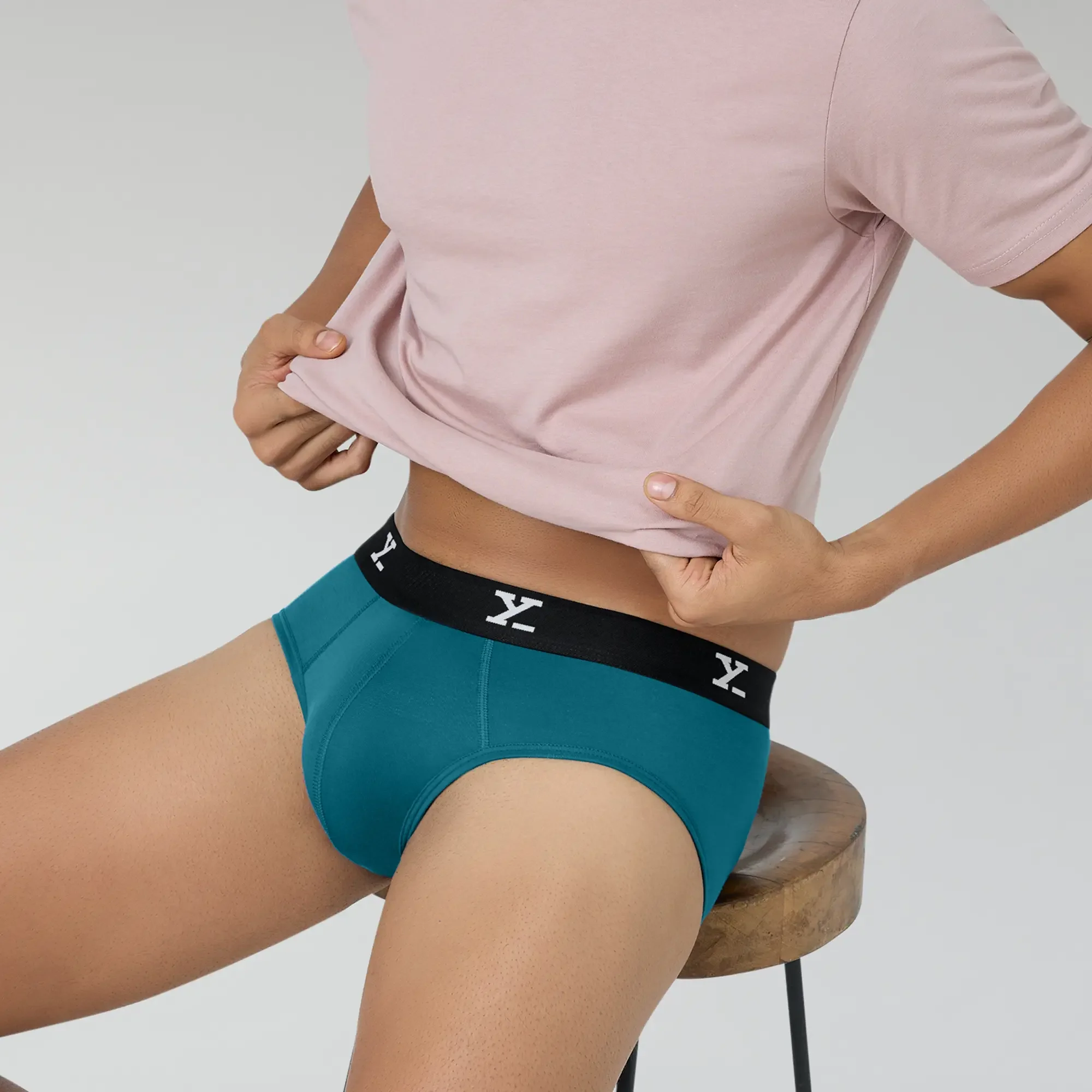 Super Combed Cotton-Modal Briefs - Aqua Blue