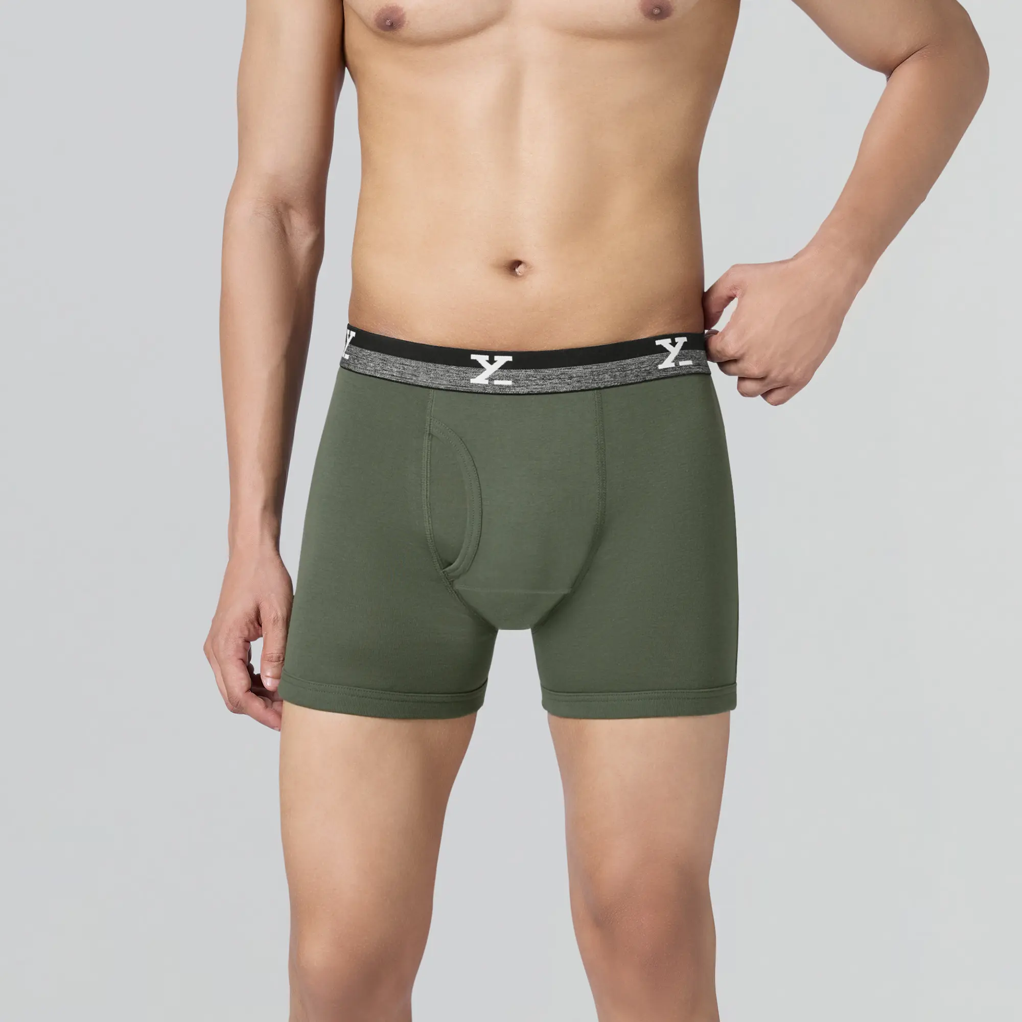 Nova Cotton Boxer Briefs (Outer Elastic) - Olive Green