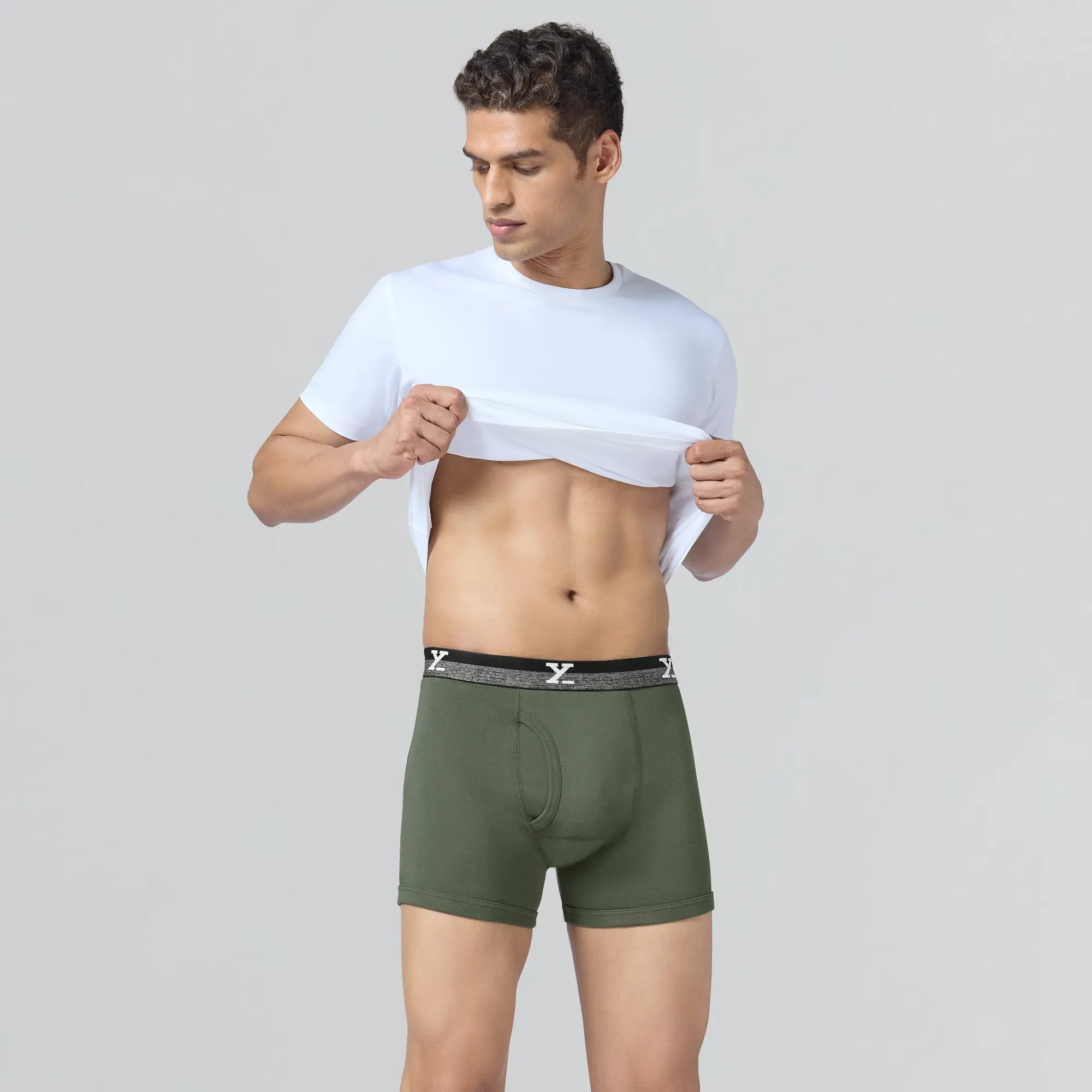 Nova Cotton Boxer Briefs (Outer Elastic) - Olive Green - Image 2