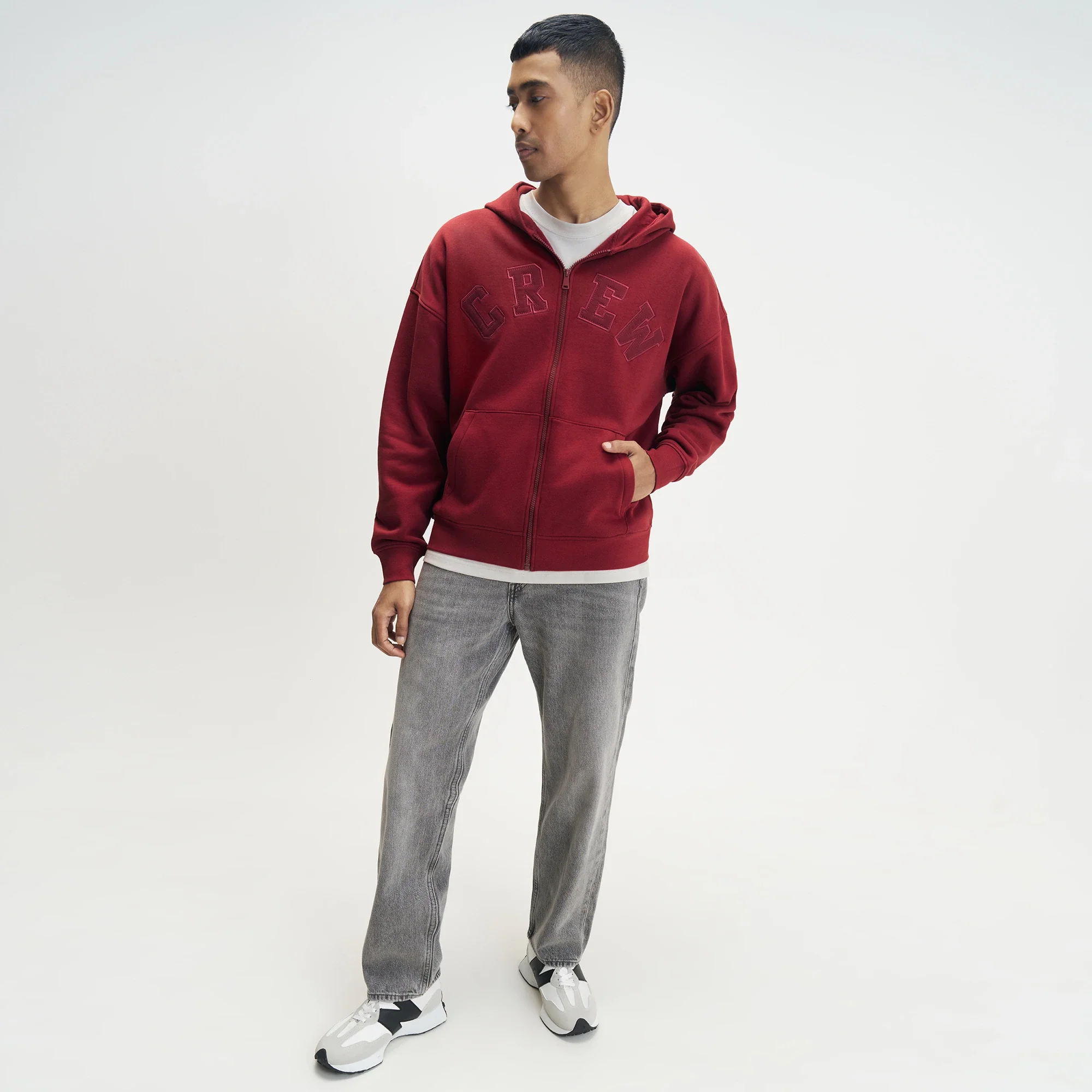 Crew Oversized Zipper Hoodie - Varsity Red - Image 3