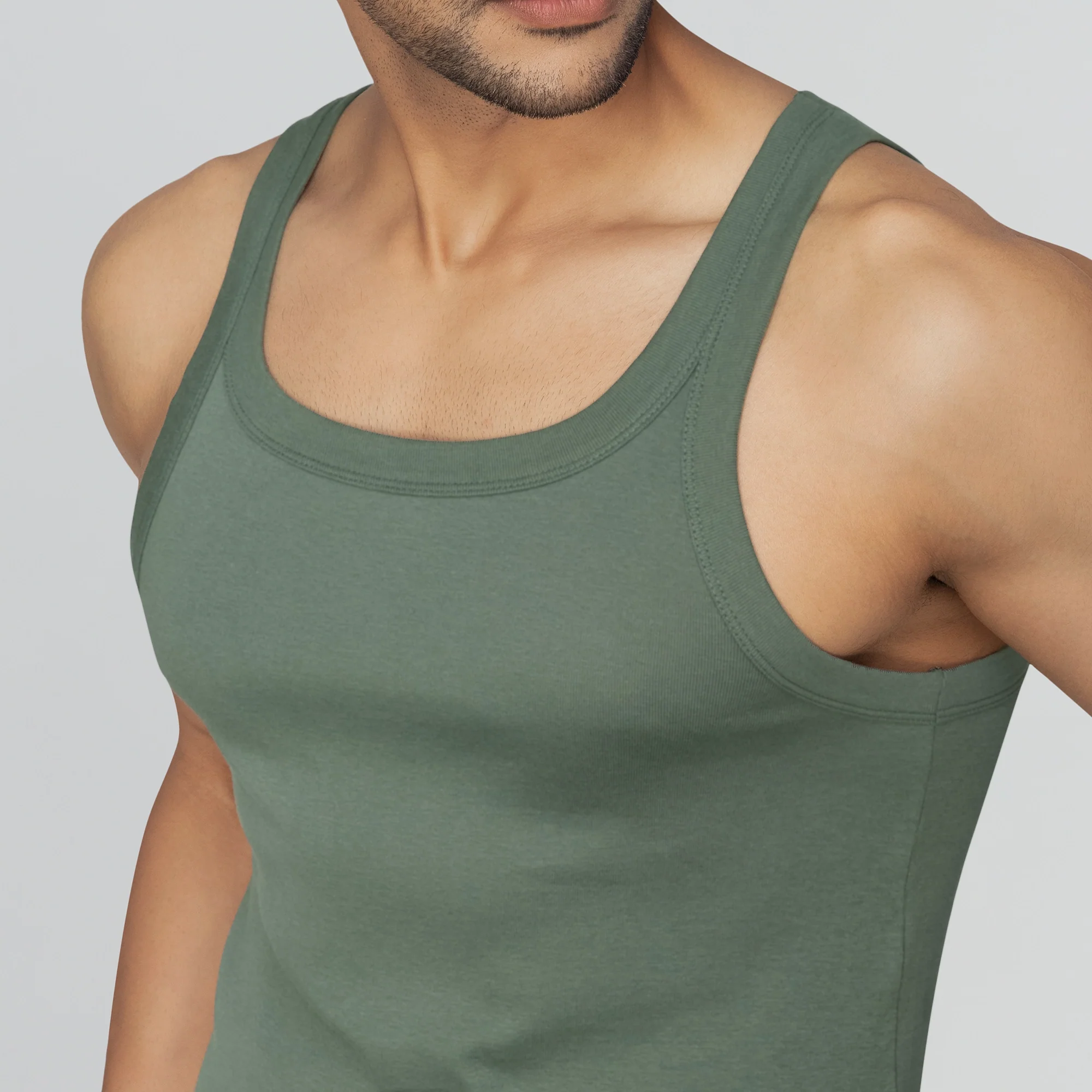 Pace Super Combed Cotton Vest Olive Green - Image 6
