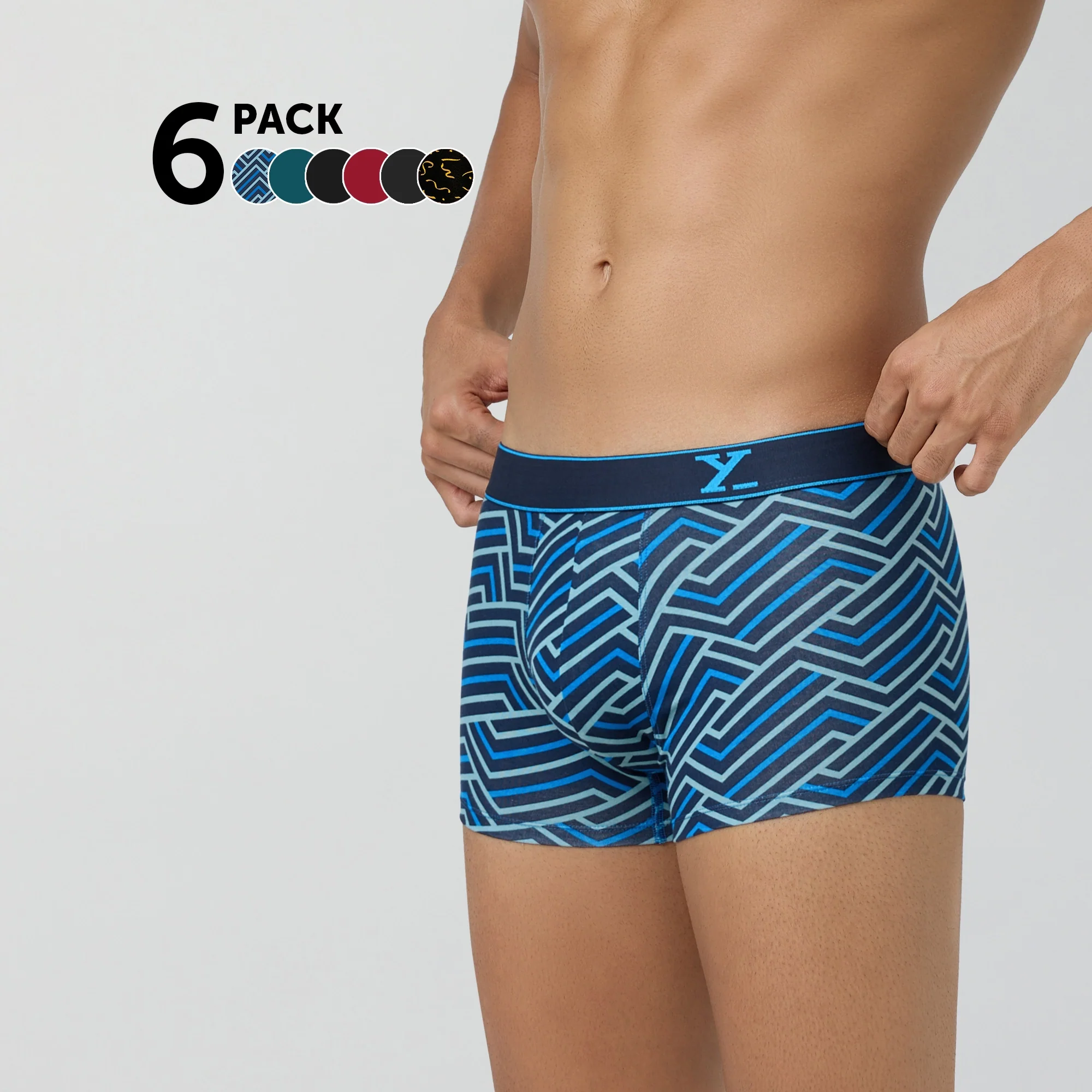 Parallax Aero Traq Cotton Trunks Blue Confetti Black (Pack of 6)