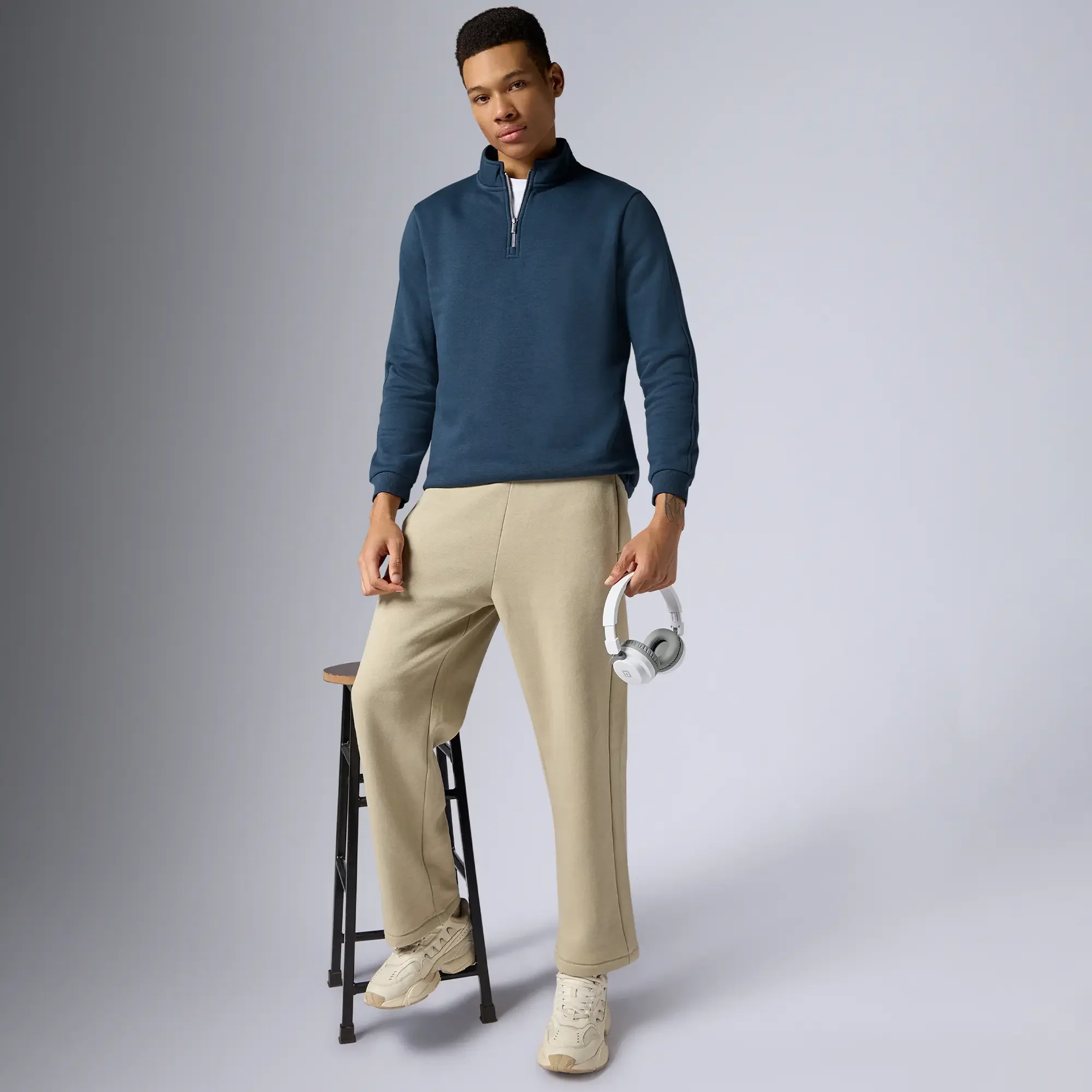 Pulse French Terry Cotton Blend Half Zip Pullover Opal Blue - Image 3