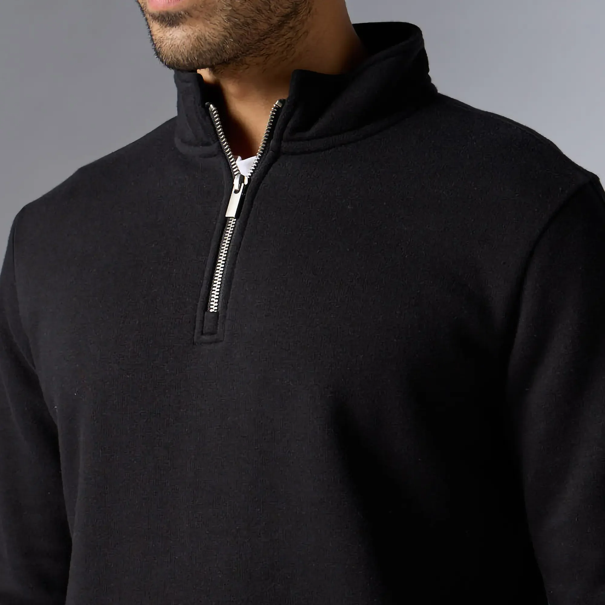 Pulse French Terry Cotton Blend Half Zip Pullover Pitch Black - Image 6