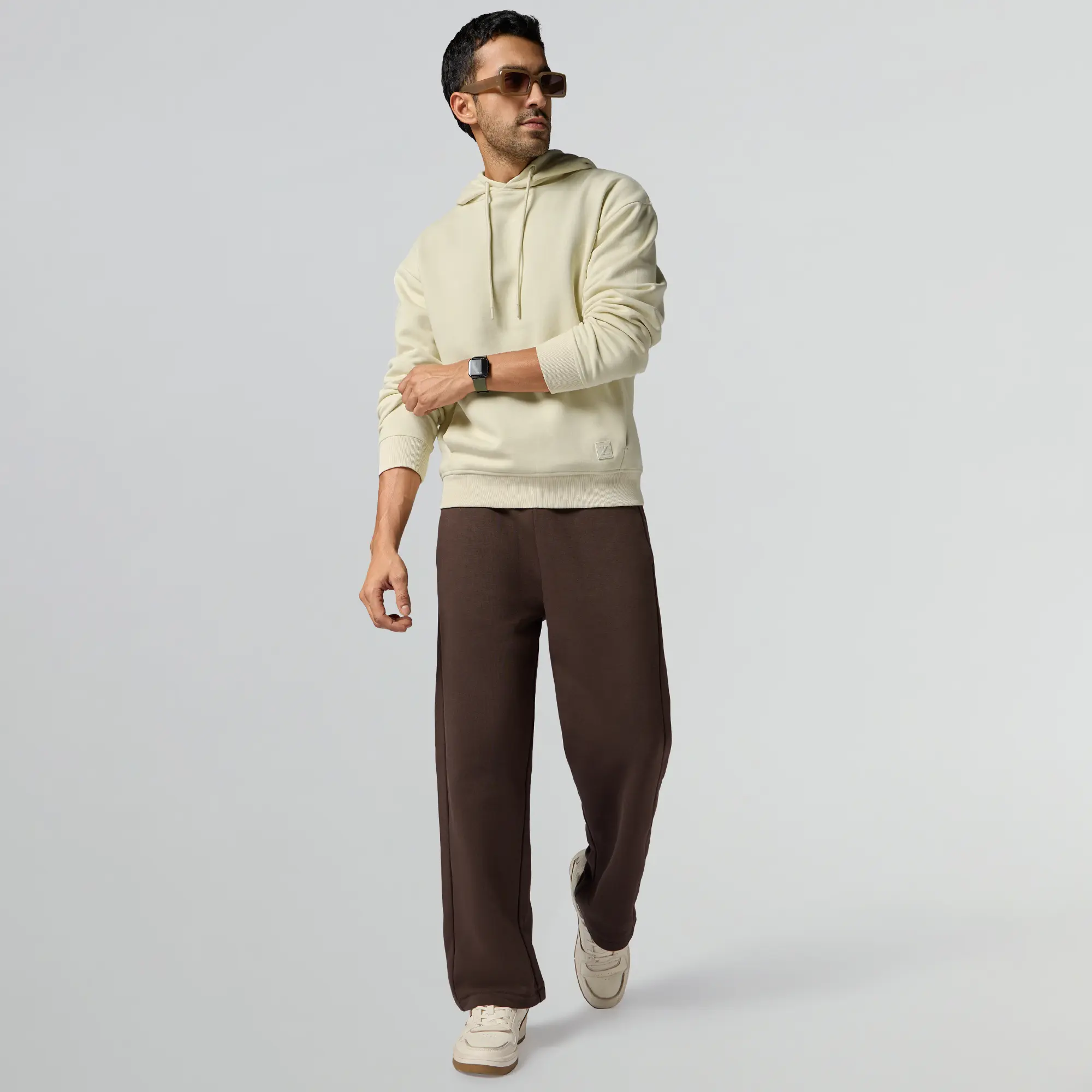 Pulse French Terry Cotton Blend Oversized Hoodies Almond White - Image 3