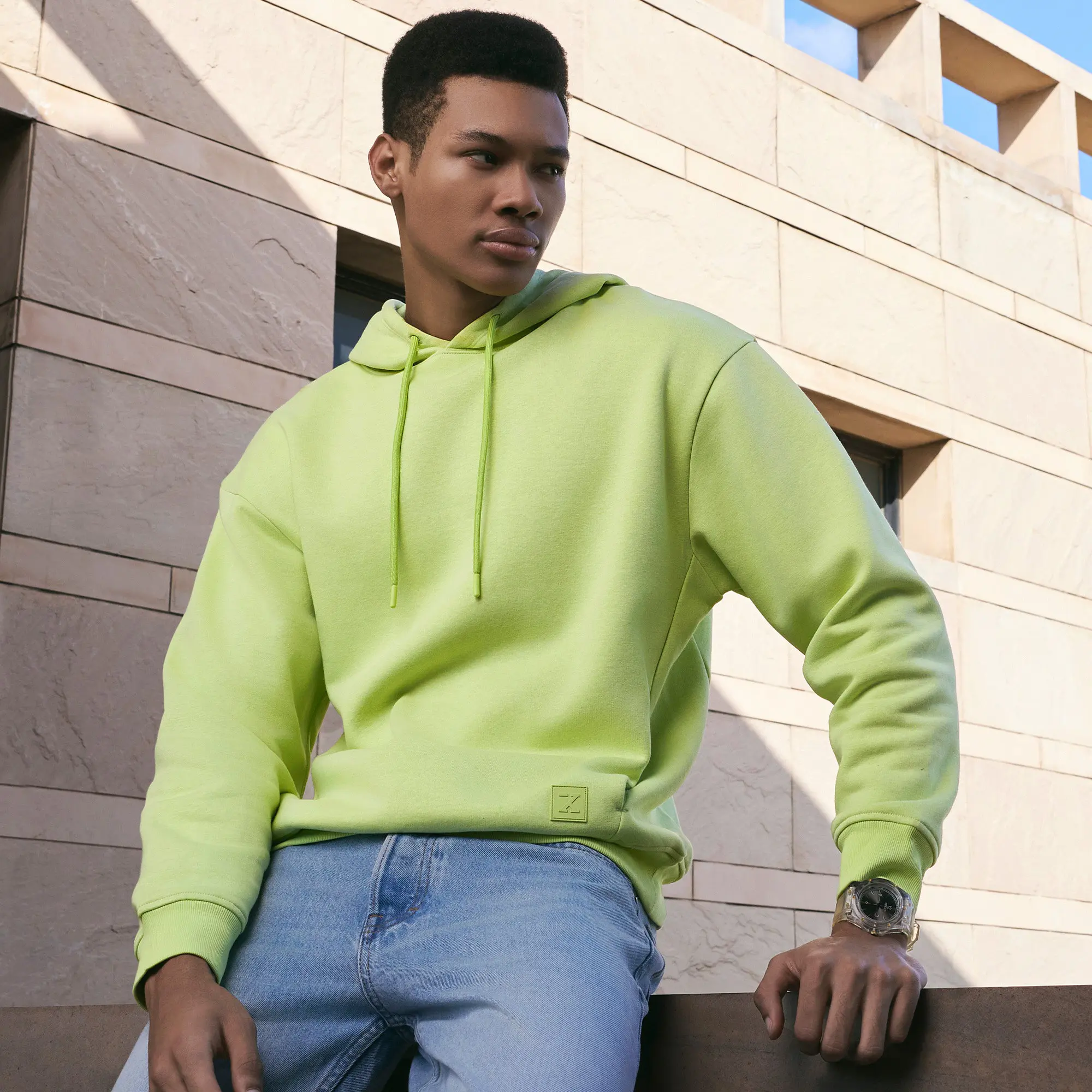 Pulse French Terry Cotton Blend Oversized Hoodies Lime Green