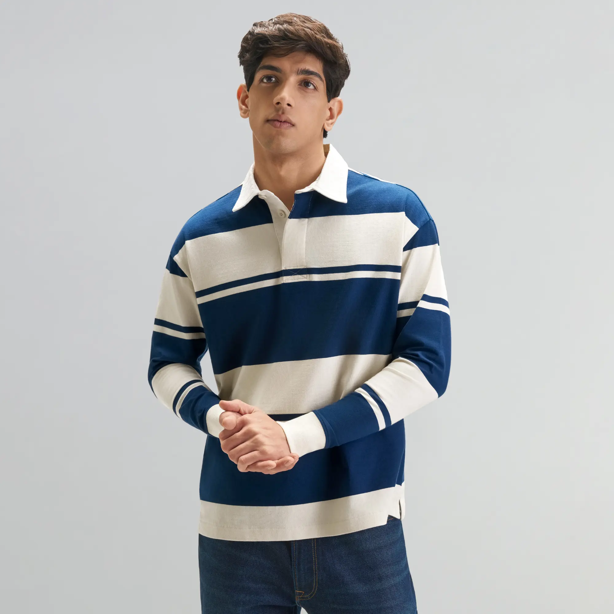 Rugby Polo T-shirt - Canvas White & Blue Nights - Image 3