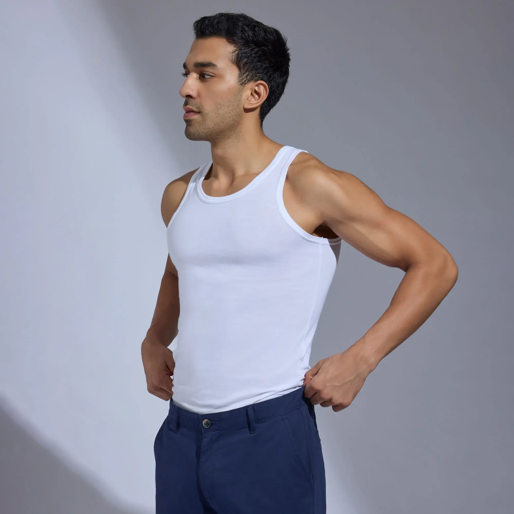 Aero Super-Soft Combed Cotton Vest Polar White - Image 2